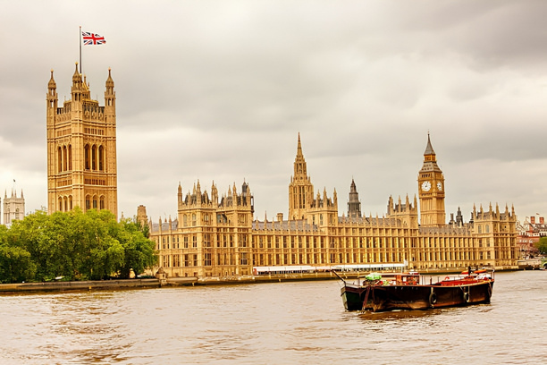 View of Big Ben and Westminster area in central London