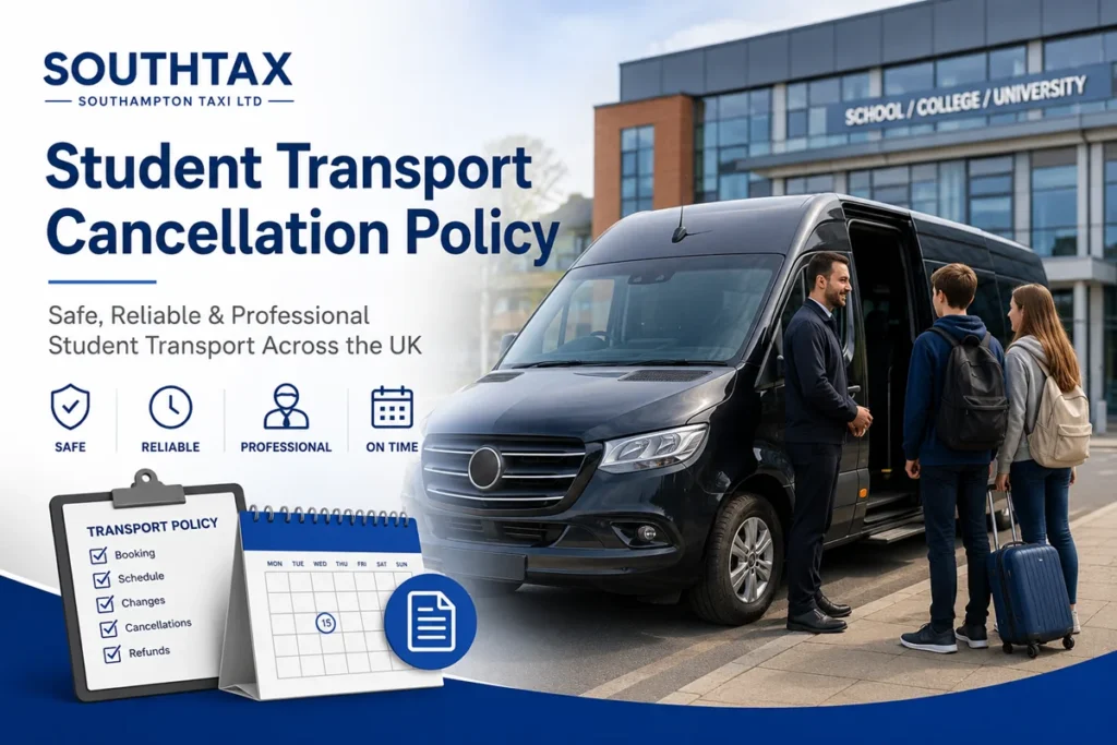 outhampton Taxi Ltd’s cancellation terms for contracted student, school, college, university and funded transport services across the UK